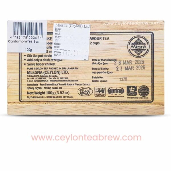 Mlesna Ceylon loose leaf tea with cardamom extracts in wooden box 1